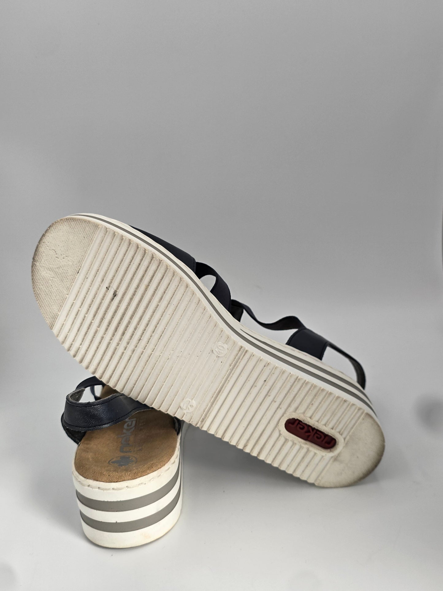 RIEKER Damen Sandalen Blau – Komfort Sandalen mit Strass Details (Gr.40)