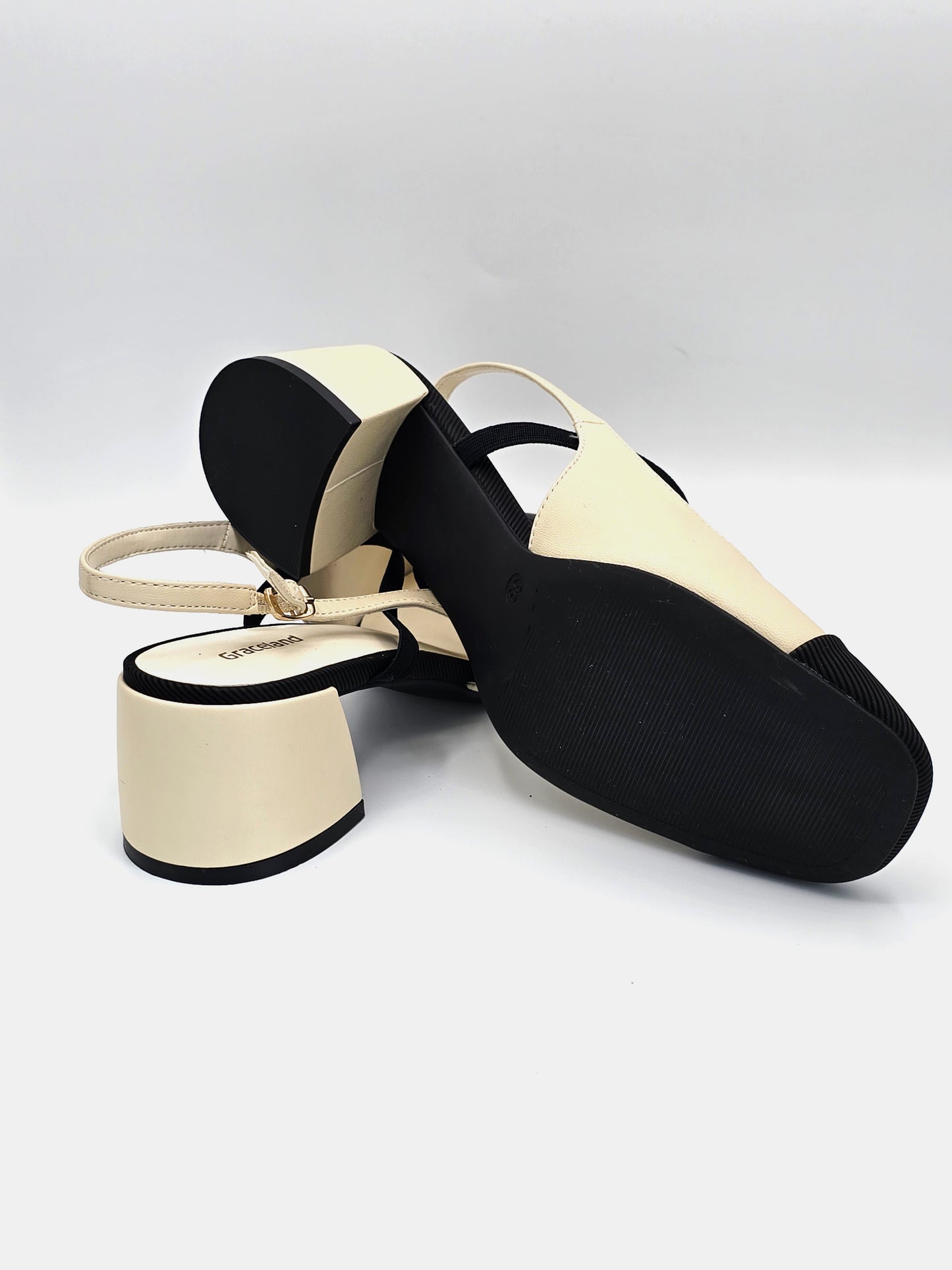 Graceland Slingback-Pumps Damen Creme/Schwarz – Blockabsatz – (Gr. 39)