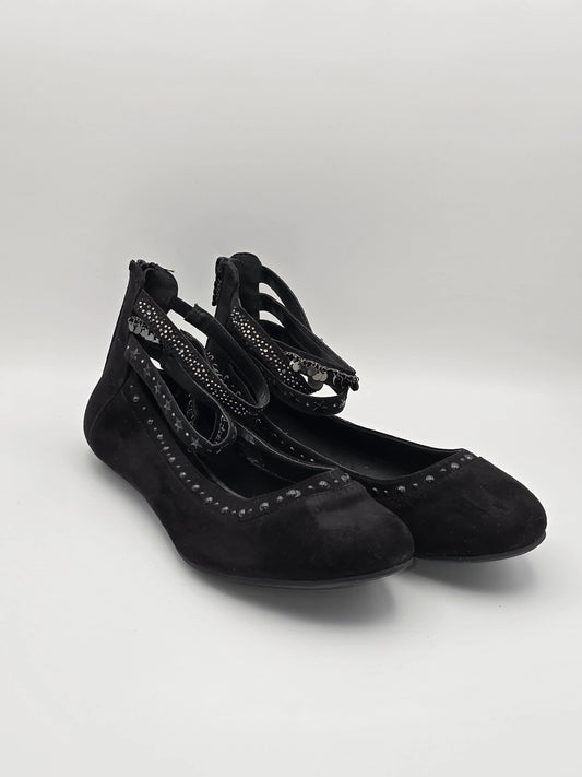 Schwarze Damen Ballerinas mit Riemchen, Strassdetails, nachhaltige Mode Schuhe