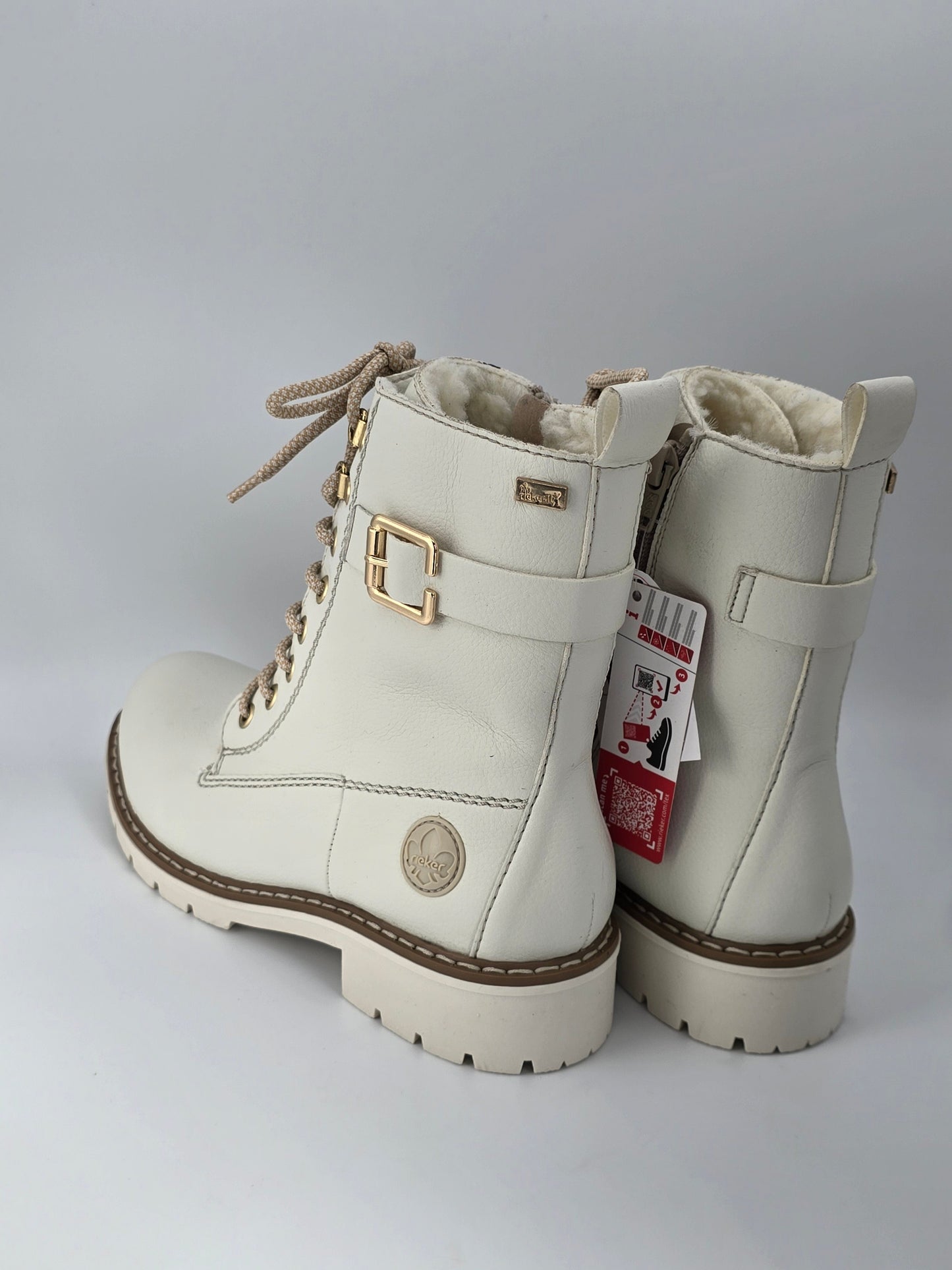 RIEKER Damen Schnürstiefeletten Offwhite – Boots mit Reißverschluss & Profilsohle (Gr.40)