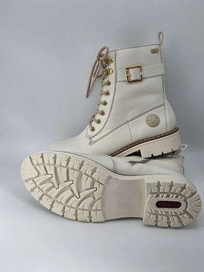 RIEKER Damen Schnürstiefeletten Offwhite – Boots mit Reißverschluss & Profilsohle (Gr.40)