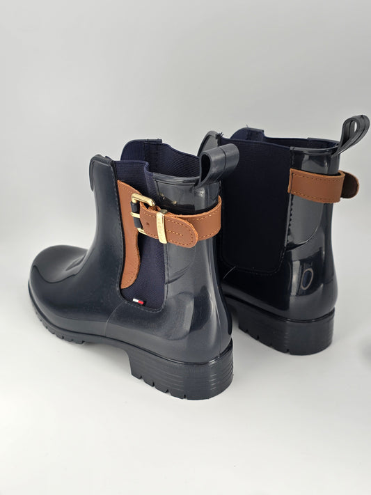 TOMMY HILFIGER Gummistiefeletten Damen Schwarz – Chelsea Boots Regenstiefel (Gr.40)