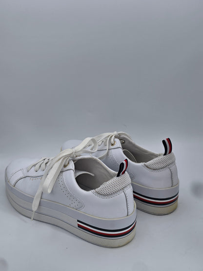 TOMMY HILFIGER Damen Sneaker Weiß – Plateau Schuhe mit Logo Detail (Gr.38)