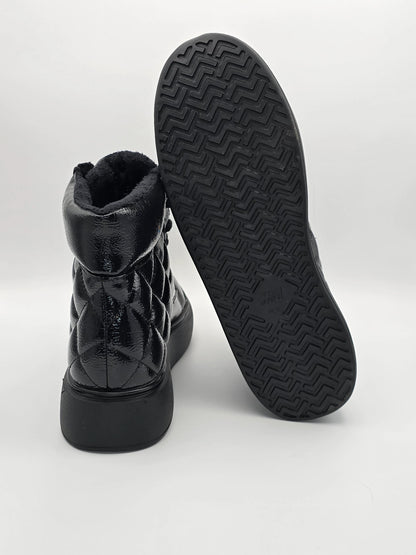 Schwarzer Winterstiefel mit gestepptem Muster und rutschfester Sohle, Mode Schuh