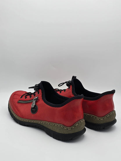 Rote Damen Sneaker mit schwarzer Sohle und Reißverschluss, nachhaltige Mode Schuhe