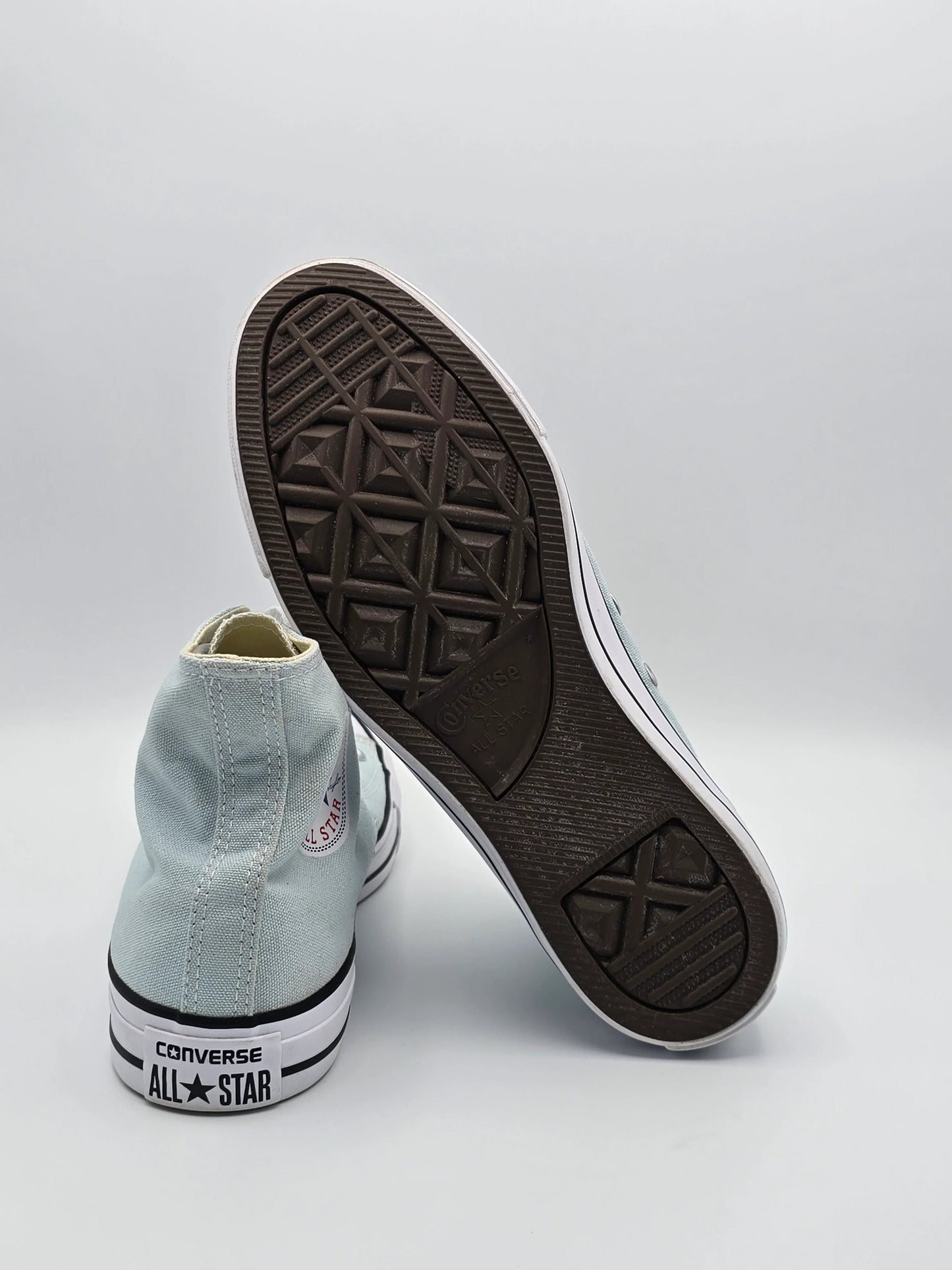 Hellblaue High-Top Sneaker Mode Schuhe, nachhaltige Mode, weiße Sohle, moderner Stil