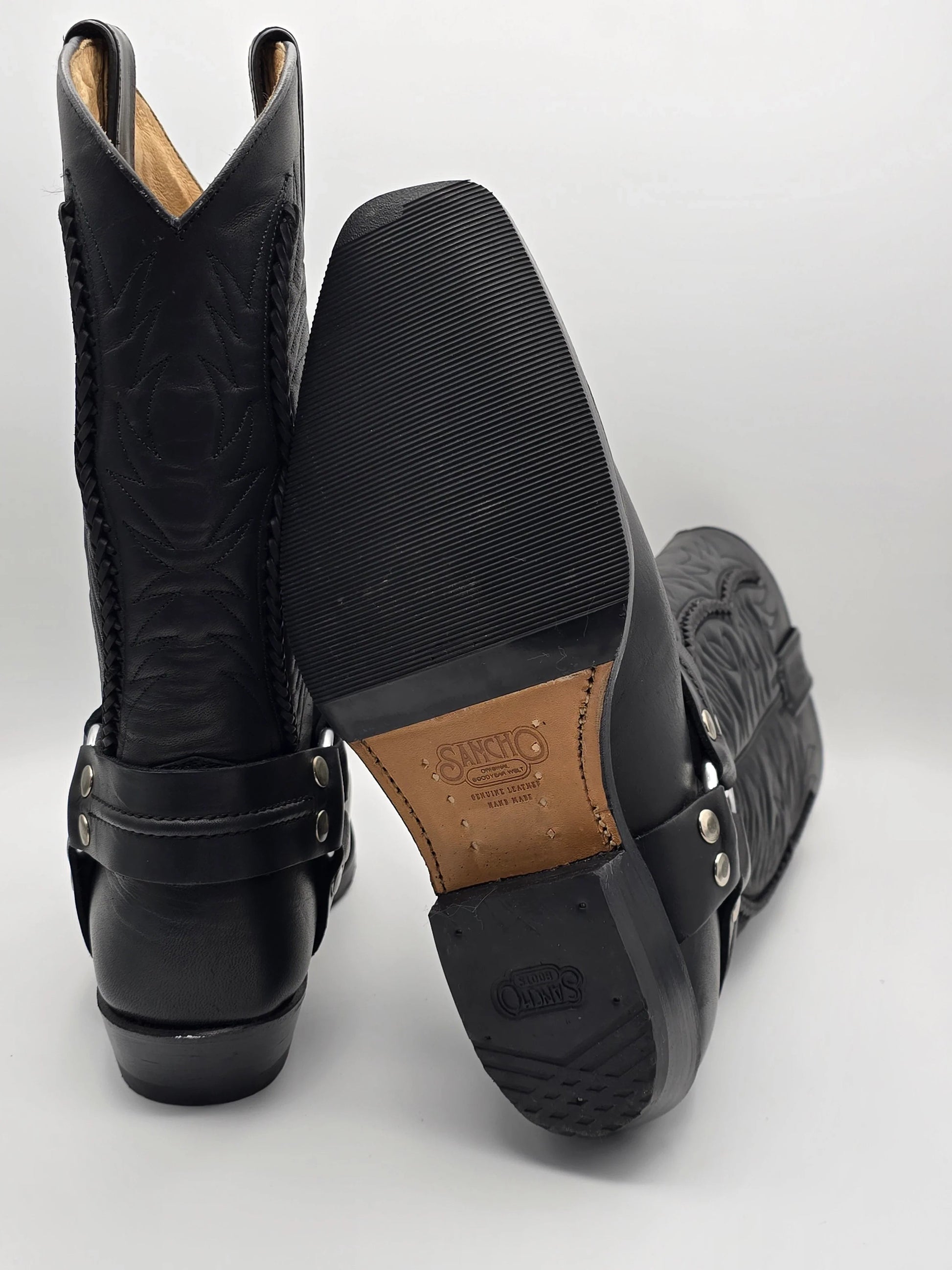 Schwarze Cowboystiefel aus Leder mit Stickmuster und robusten Absätzen, Mode für Herren