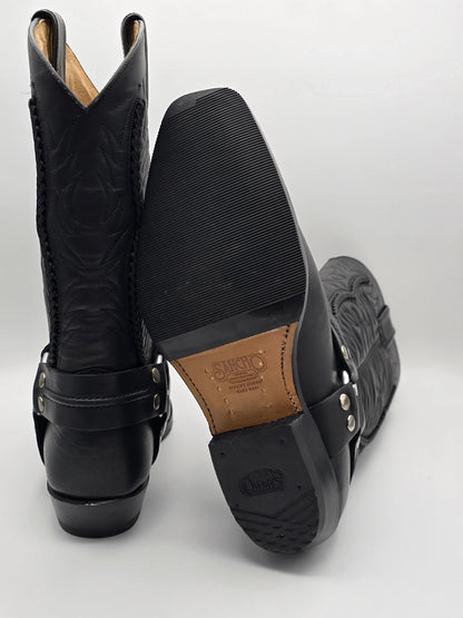 Schwarze Cowboystiefel aus Leder mit Stickmuster und robusten Absätzen, Mode für Herren