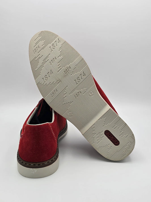 Rote Wildleder-Schuhe mit heller Sohle und Prägung '1874', Mode Herrenschuhe