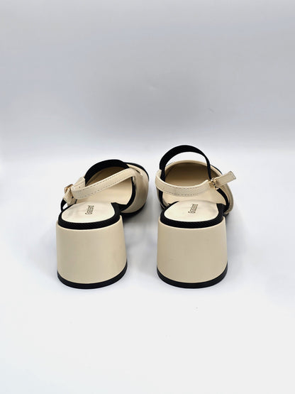 Graceland Slingback-Pumps Damen Creme/Schwarz – Blockabsatz – (Gr. 39)