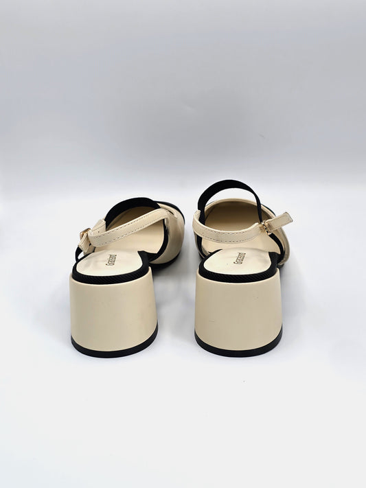 Graceland Slingback-Pumps Damen Creme/Schwarz – Blockabsatz – (Gr. 39)