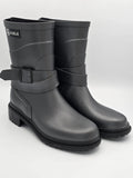 Damen Gummistiefel schwarz, matte Optik, seitliche Schnalle, nachhaltige Mode