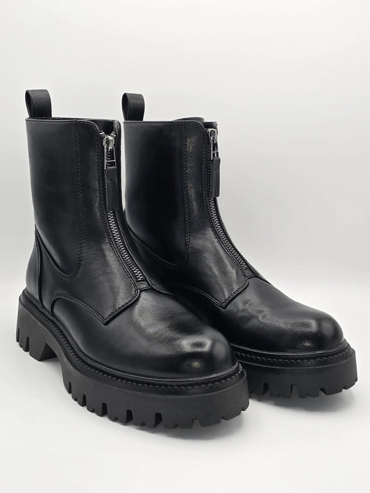 Schwarze Damen Stiefeletten mit Reißverschluss und Profilsohle, moderne Fashion-Schuhe