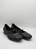 Schwarze Damen Mary Jane Schuhe mit Ziernähten und niedrigem Absatz, Größe 41