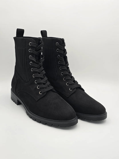Schwarze Damen Stiefeletten mit Schnürung, modisch, robust, nachhaltige Mode