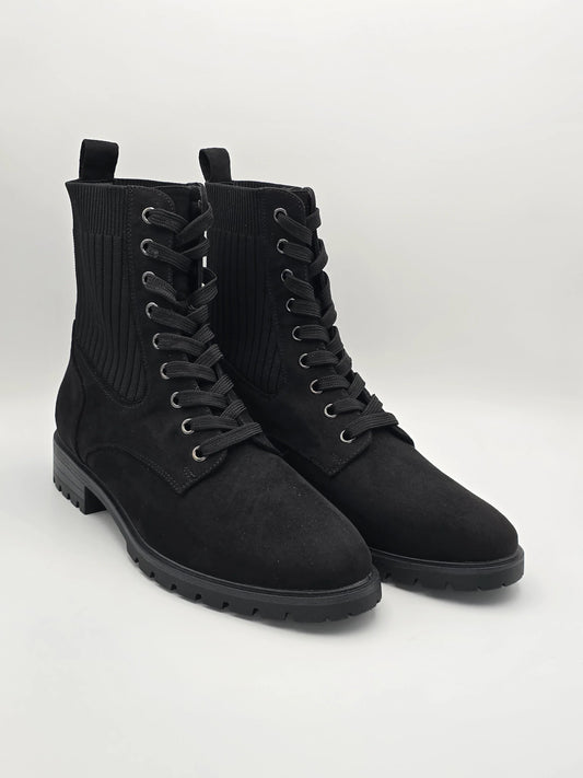 Schwarze Damen Stiefeletten mit Schnürung, modisch, robust, nachhaltige Mode