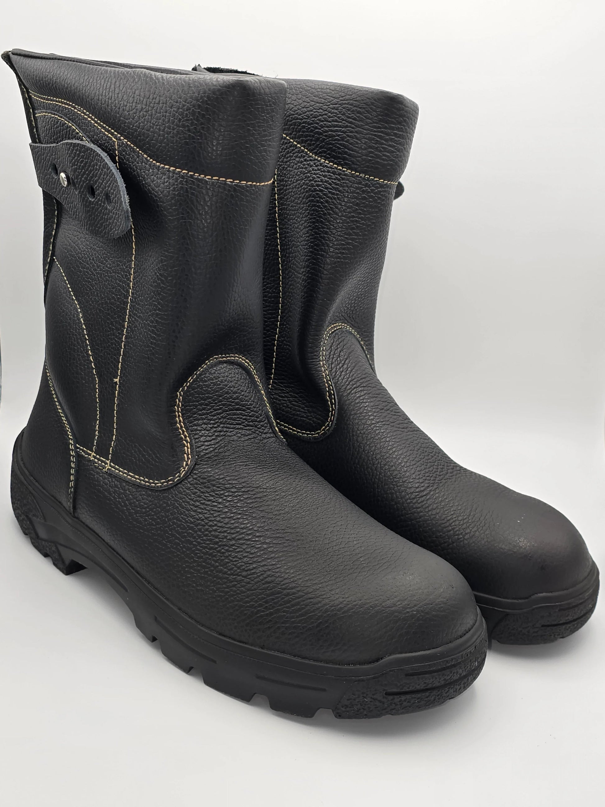 Schwarze Sicherheitsstiefel aus Leder mit robustem Profil und seitlichem Verschluss, Mode Schuhe