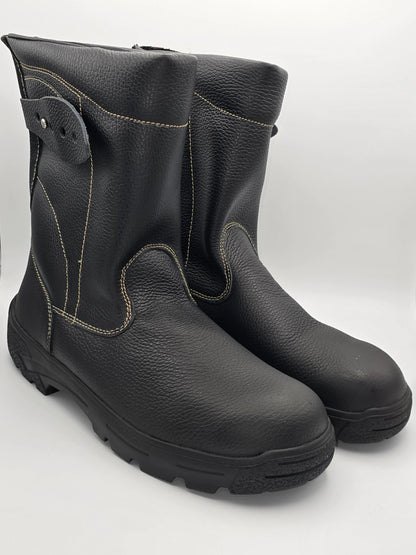 Schwarze Sicherheitsstiefel aus Leder mit robustem Profil und seitlichem Verschluss, Mode Schuhe