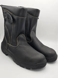 Schwarze Sicherheitsstiefel aus Leder mit robustem Profil und seitlichem Verschluss, Mode Schuhe