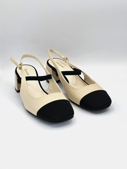 Graceland Slingback-Pumps Damen Creme/Schwarz – Blockabsatz – (Gr. 39)