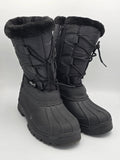 Schwarze Winterstiefel mit Kunstfell, dicker Sohle und seitlichem Reißverschluss für Damen.