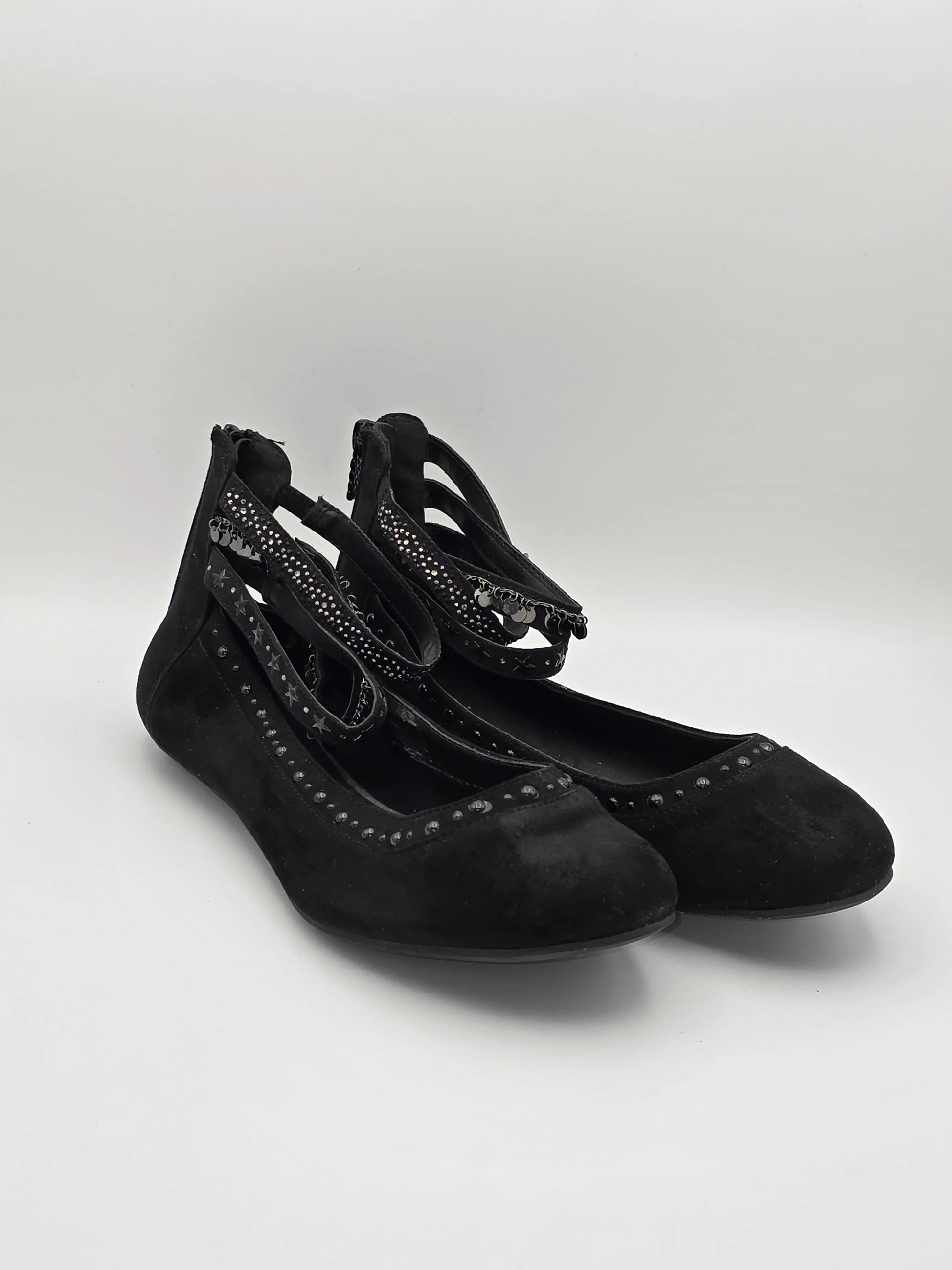 Schwarze Damen Ballerinas mit Riemchen, Strassdetails, nachhaltige Mode Schuhe