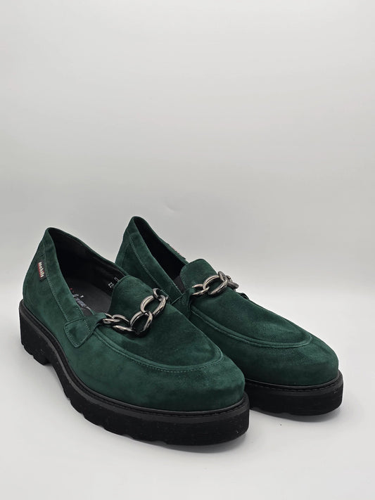 Damen Loafer grün Wildleder mit Kette, Plateausohle, modische Schuhe, Größe 41
