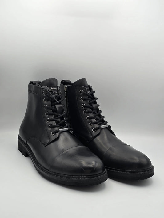 Schwarze Herren Lederstiefeletten mit Schnürung, klassische Mode Schuhe, nachhaltiger Stil