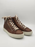 Braune High-Top Sneaker mit weißer Sohle und seitlichem Reißverschluss, Mode-Schuhe