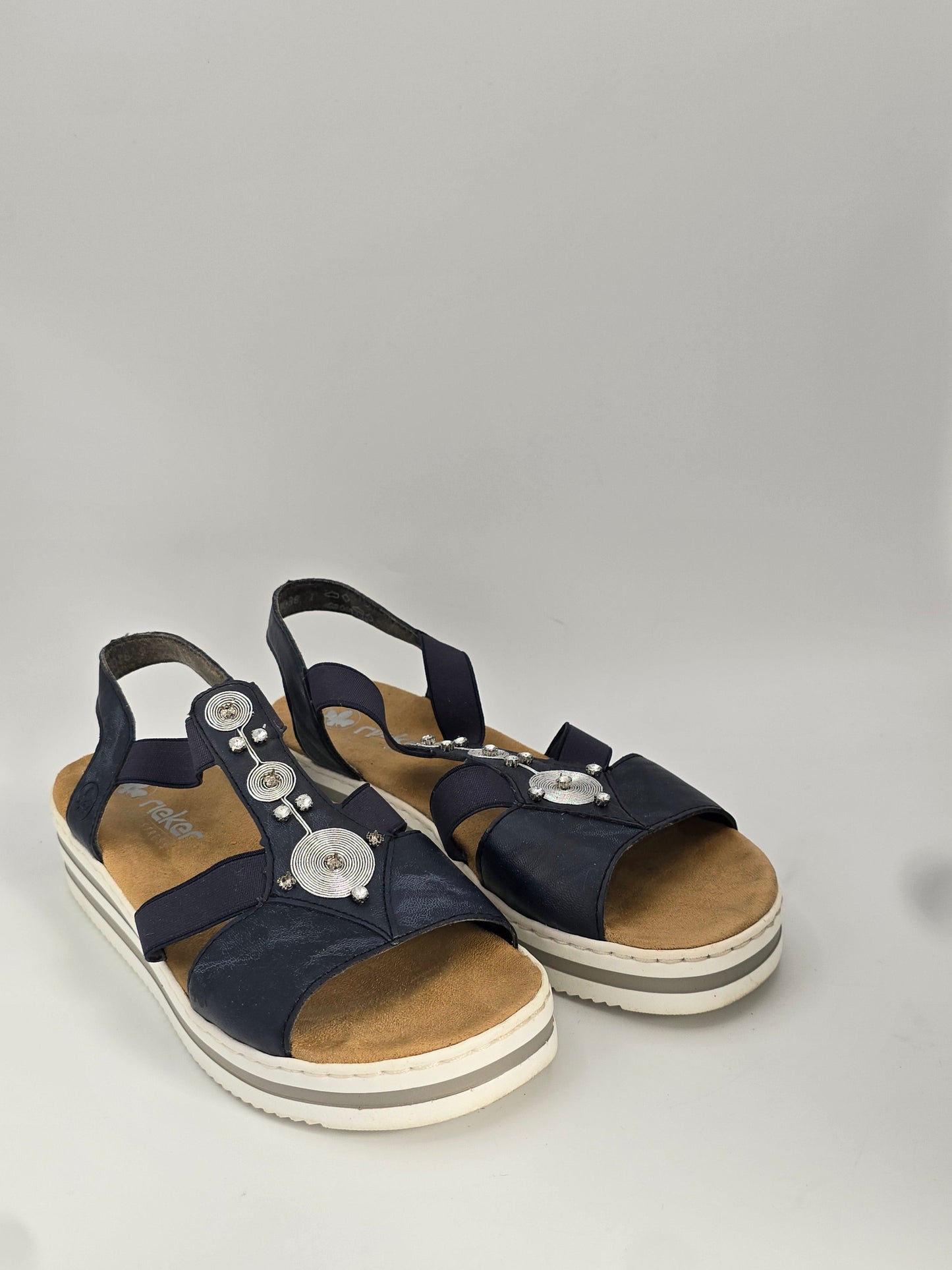 RIEKER Damen Sandalen Blau – Komfort Sandalen mit Strass Details (Gr.40)