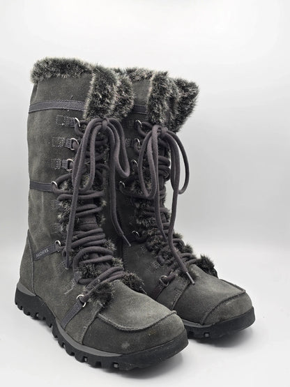 Damen Winterstiefel grau mit Kunstfell und Profilsohle, Größe 37, modisch, warm
