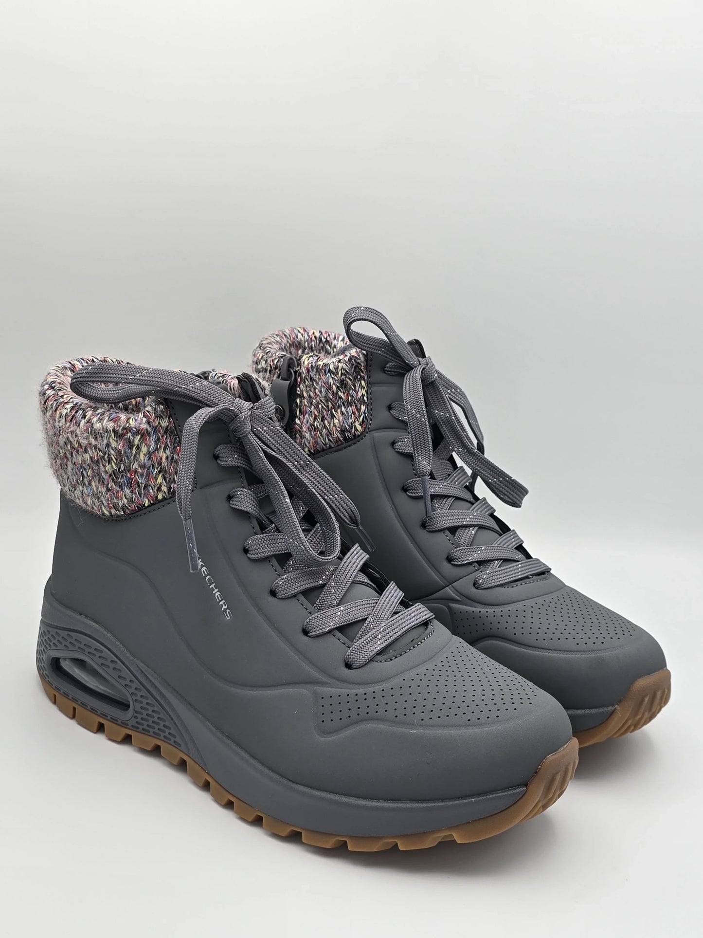 Graue Damen Winterstiefeletten mit Strickkragen und Profilsohle, modisch, Größe 38