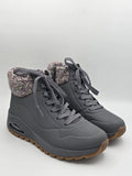 Graue Damen Winterstiefeletten mit Strickkragen und Profilsohle, modisch, Größe 38