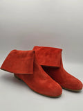 Modische Damen Stiefeletten aus rotem Wildleder mit weitem Schaft, angesagte Schuhe