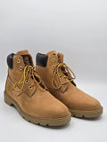 Braune Leder Boots mit Profilsohle und gelben Schnürsenkeln, Größe 39.5