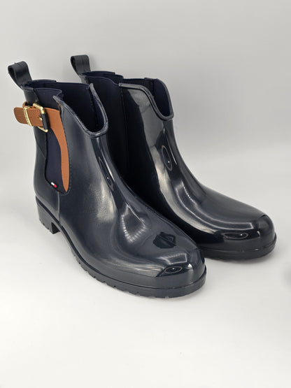 TOMMY HILFIGER Gummistiefeletten Damen Schwarz – Chelsea Boots Regenstiefel (Gr.40)